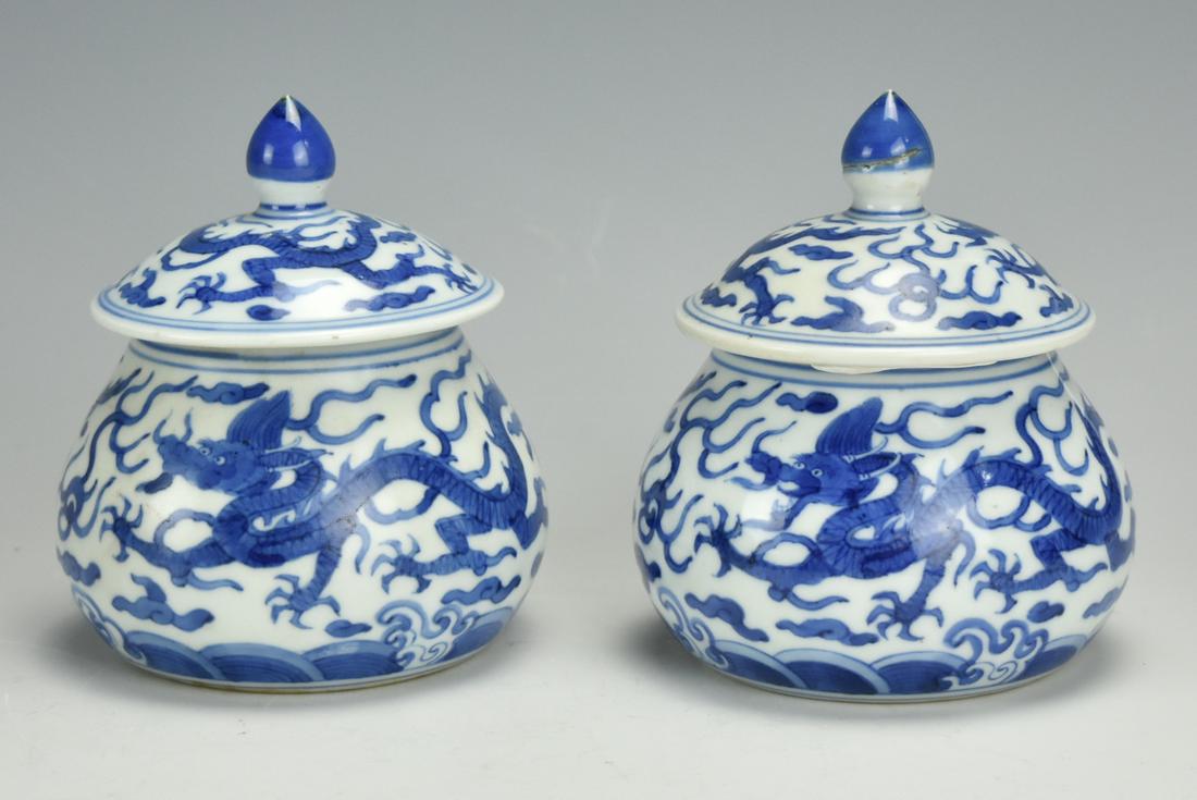 Pair of Small Blue & White Dragon Jars (1 of 12)