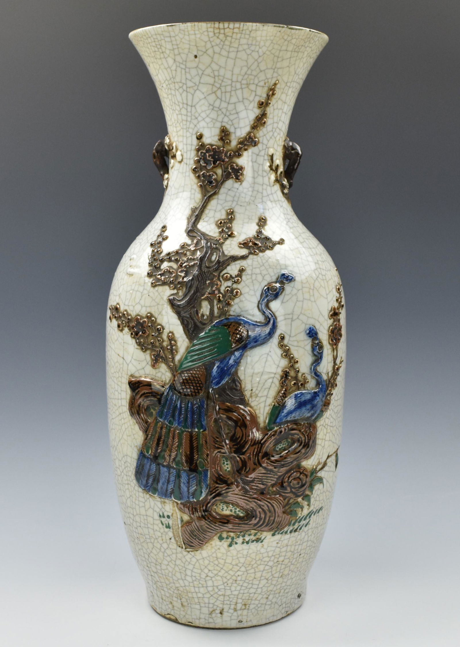 A Large Chinese Ge Type Vase w/ Peacock,19th C. (1 of 14)