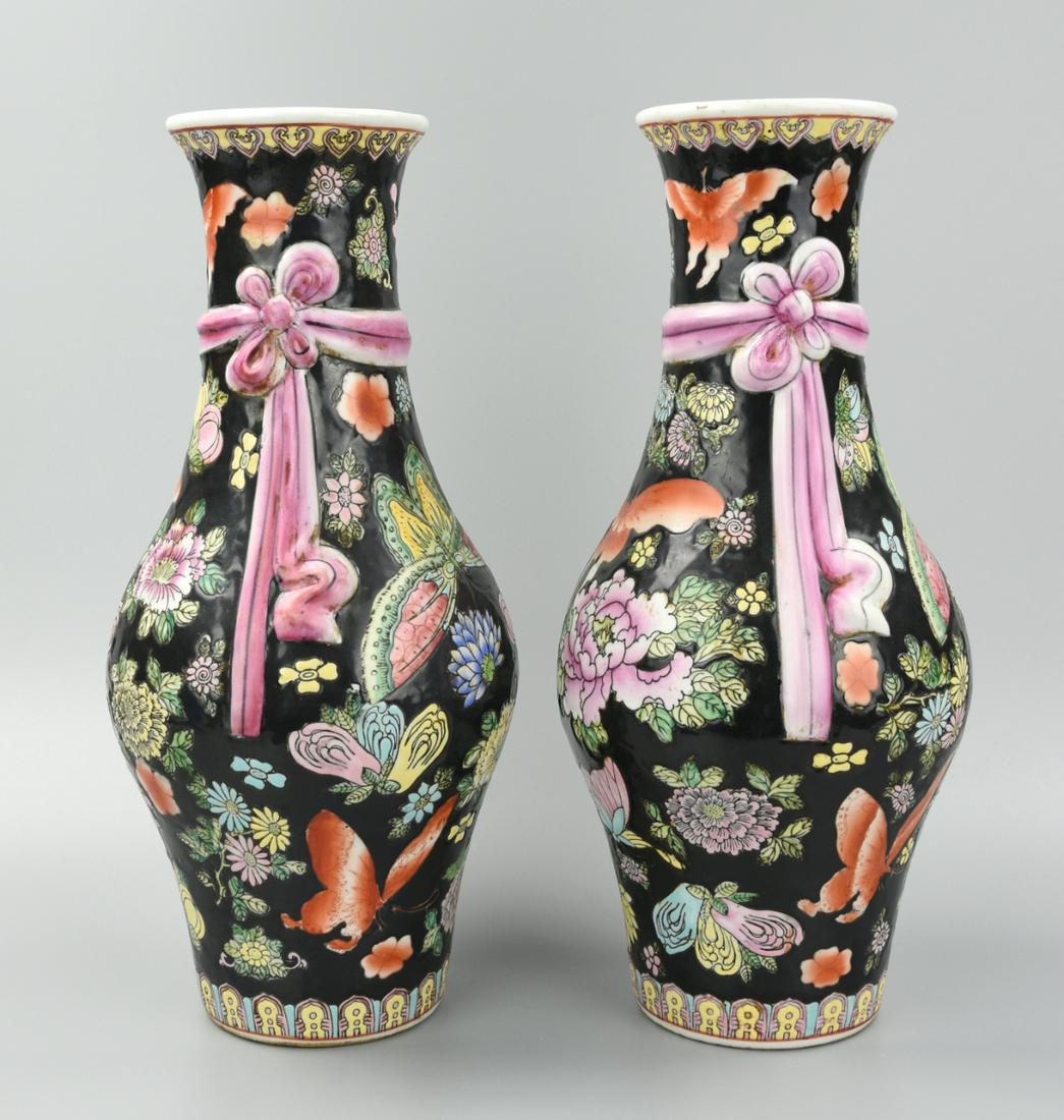 Matching Pair of Black Cantonese Butterfly Vases (1 of 9)