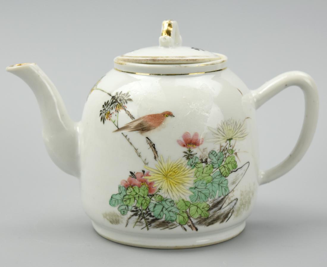 Chinese Famille Rose Teapot w/ Bird &Flower,20th C (1 of 10)