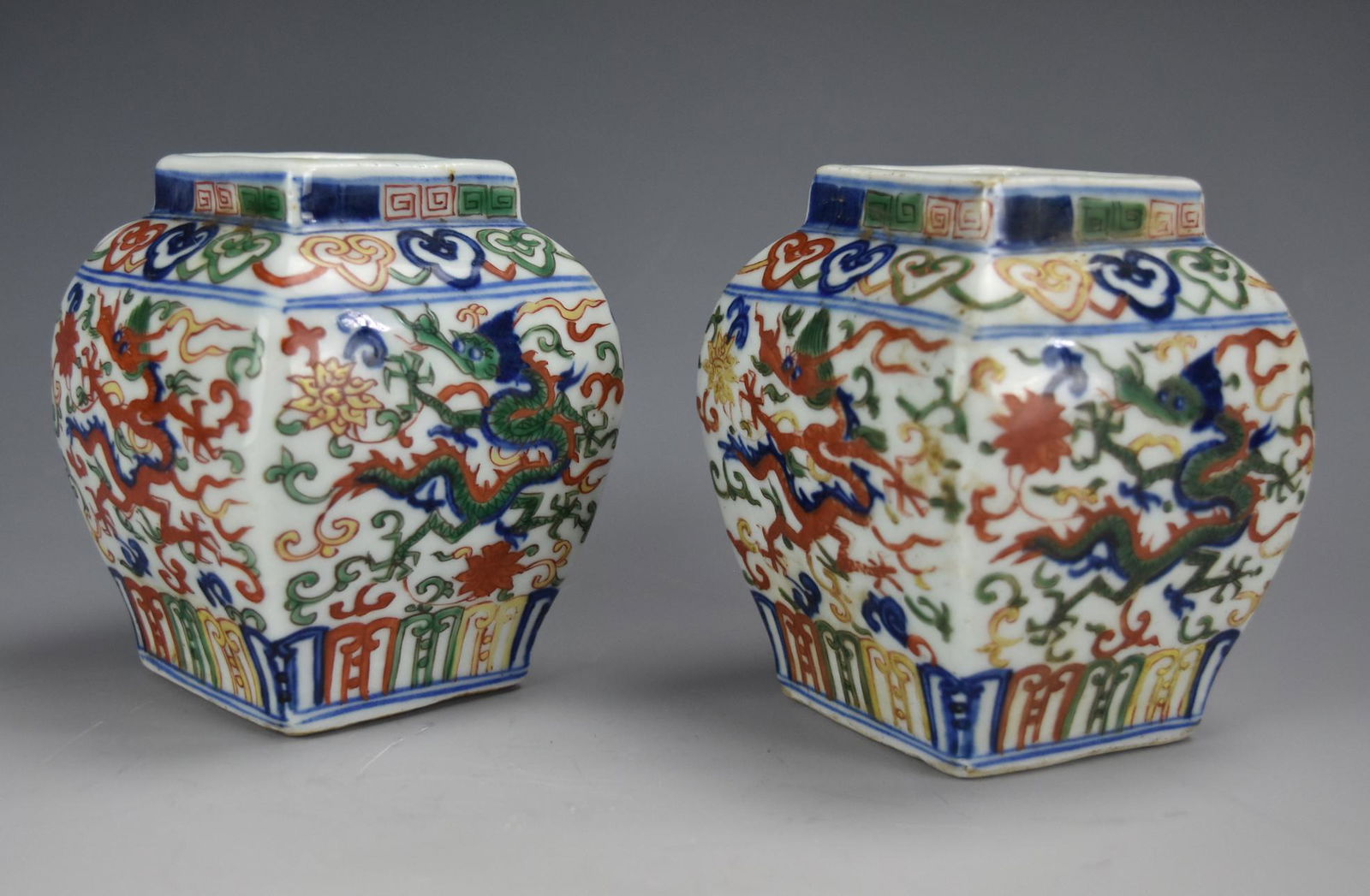 Pair of Famille Verte Dragon Jars w/ Wanli Mark (1 of 8)