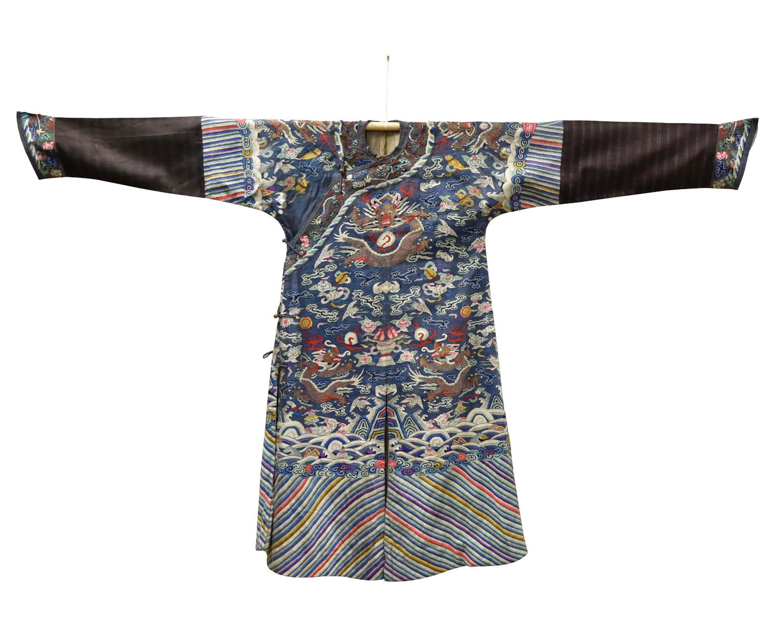 Chinese Blue Ground Kesi Dragon Robe, 19h C. (1 of 13)