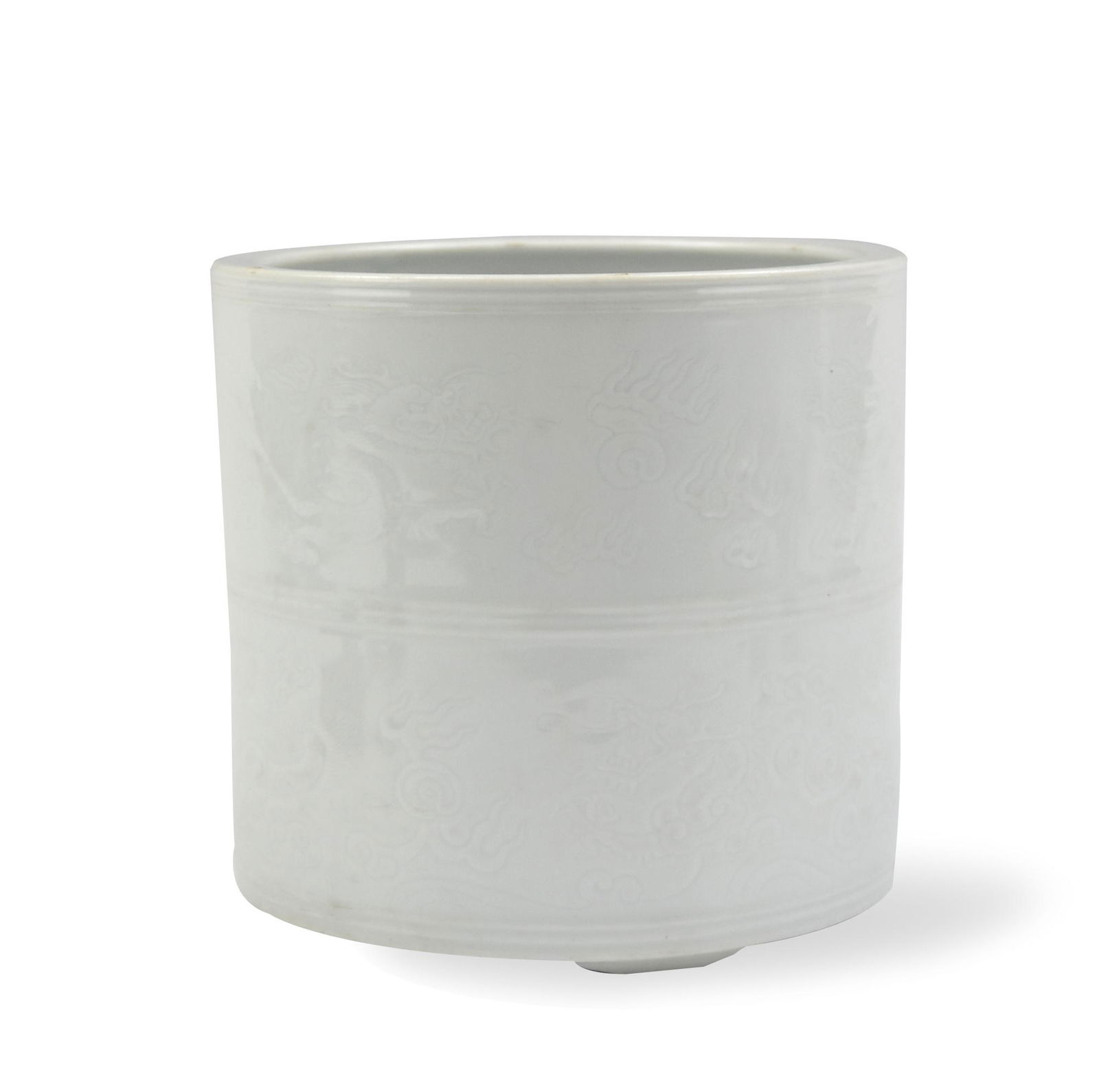 Chinese White Glazed Brush Pot w/ Dragon (1 of 9)