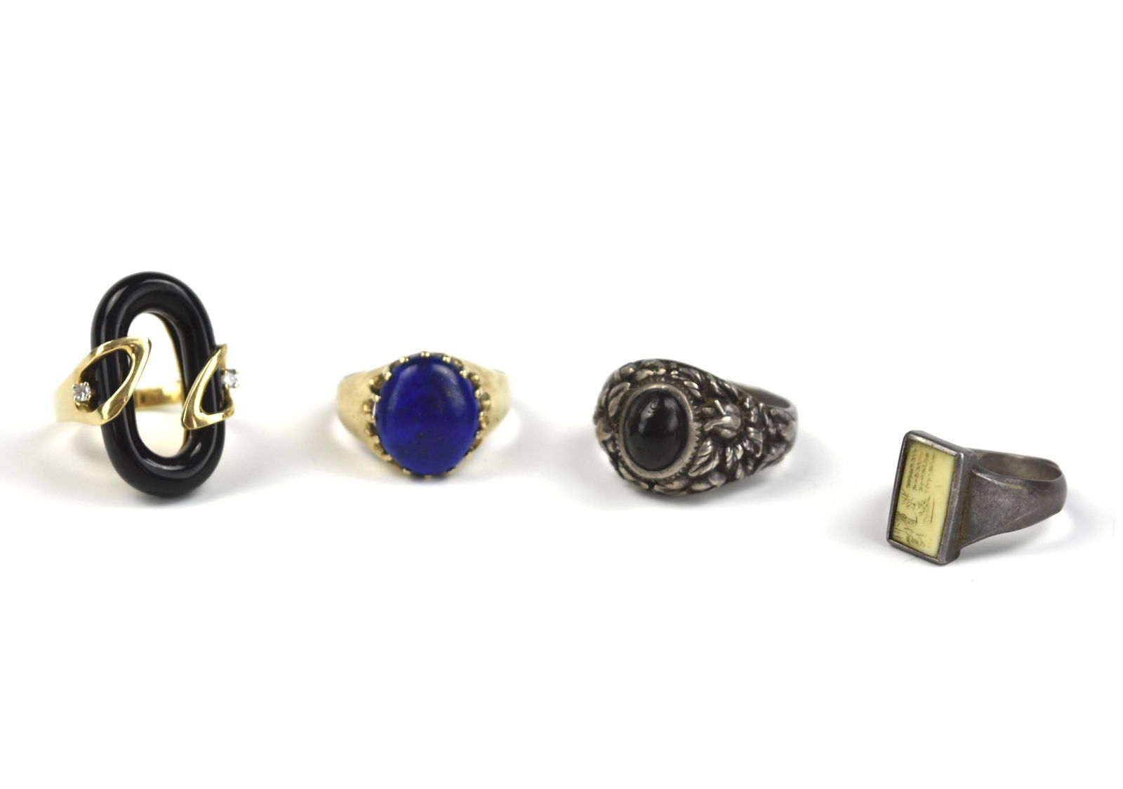 A Group of 4 Silver & Gold Rings with Gem Stones (1 of 7)