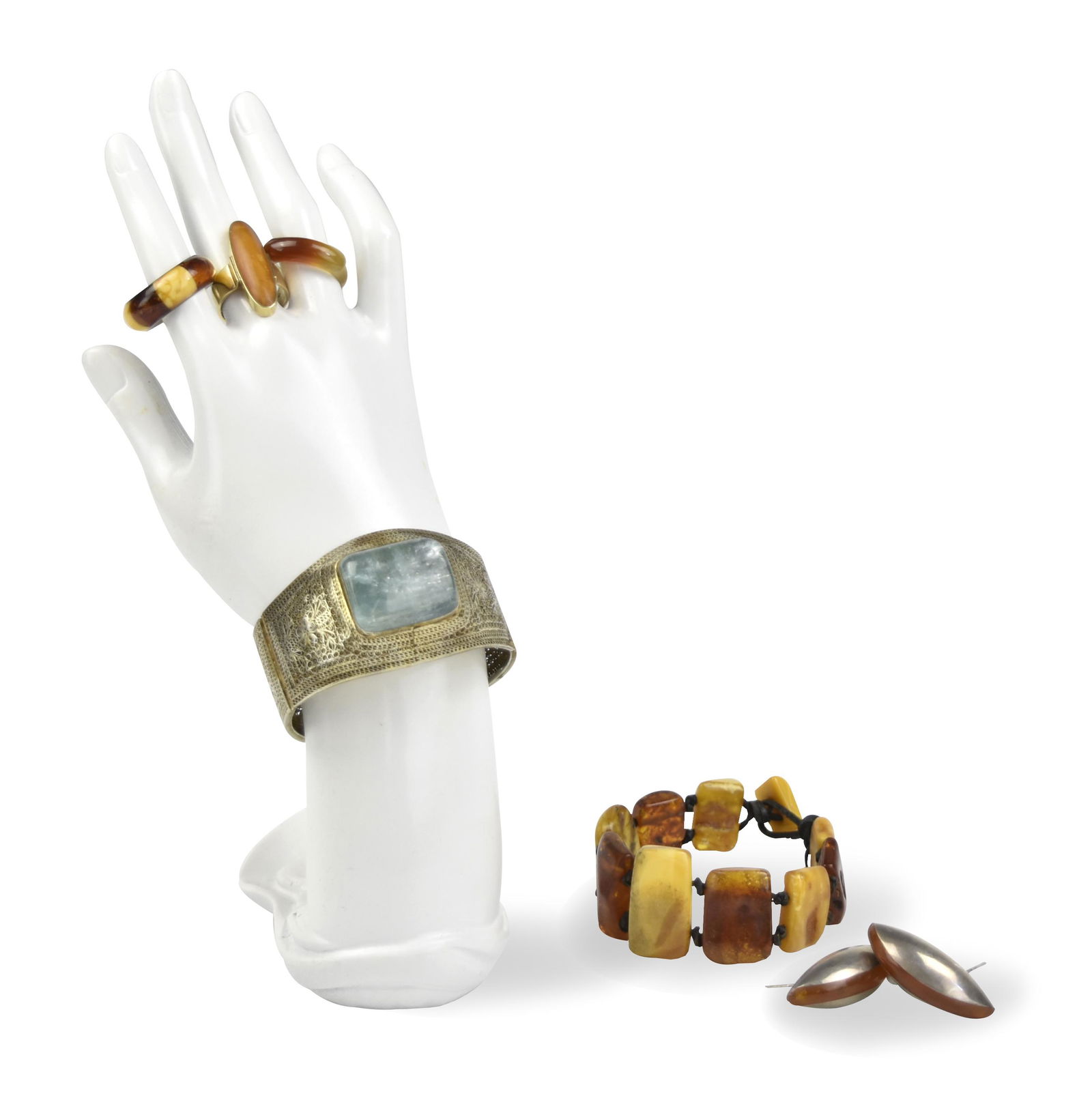 Group of 6 Beeswax Agate Bracelets, Rings,Earring (1 of 6)