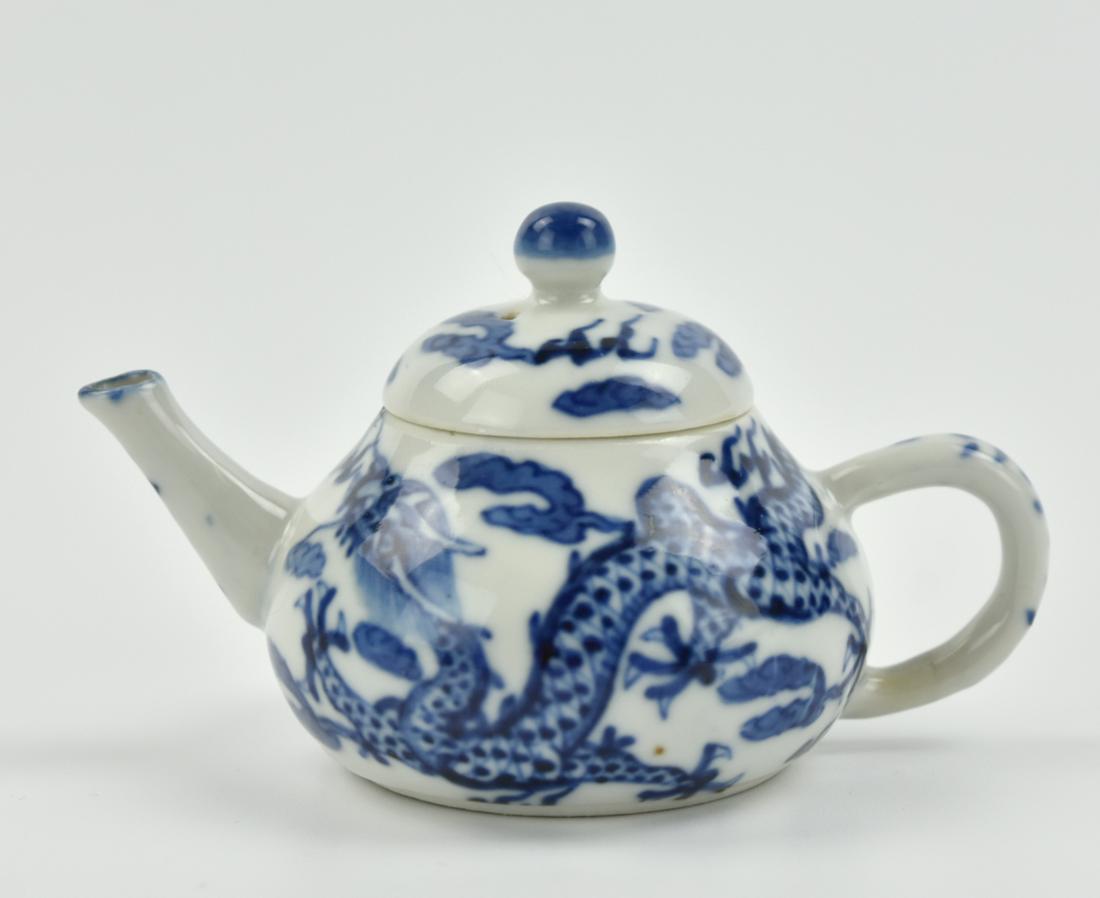 Chinese Small Blue & White Dragon Teapot,19th C. (1 of 9)