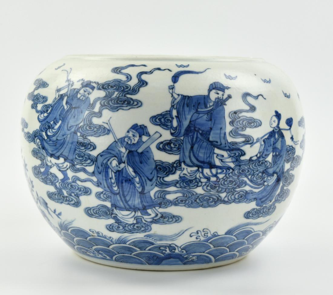 Large Chinese Blue & White Jar w/ 8 Immortal (1 of 12)
