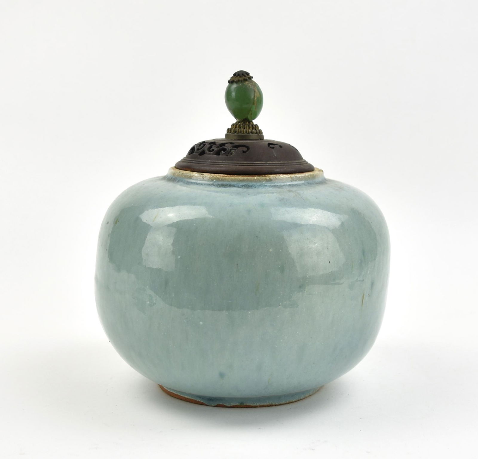 Large Chinese Blue Glazed Jar, w /Cover, 19th C. (1 of 10)