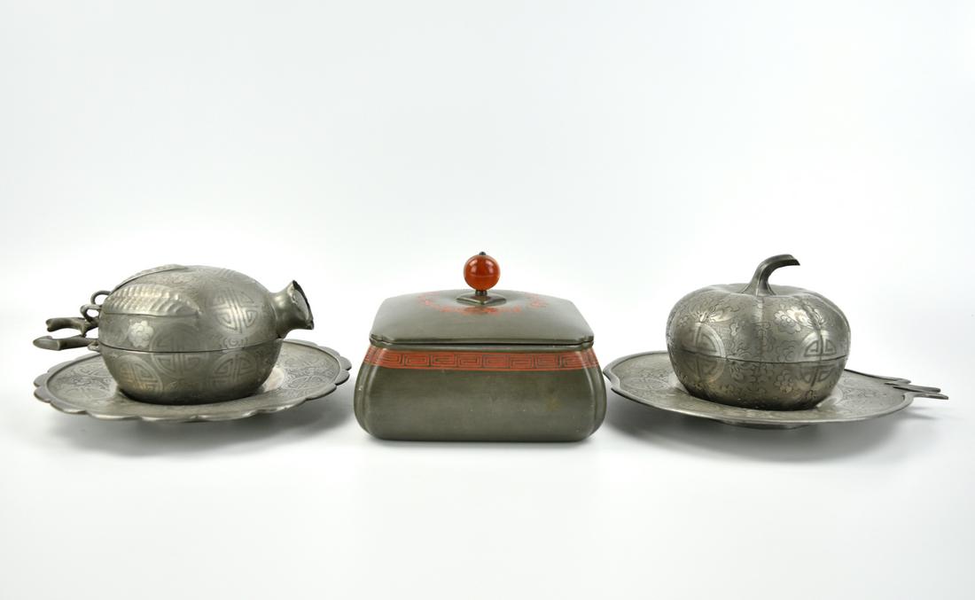 Group of 3 Chinese Pewter Covered Box &Tray, ROC P (1 of 12)