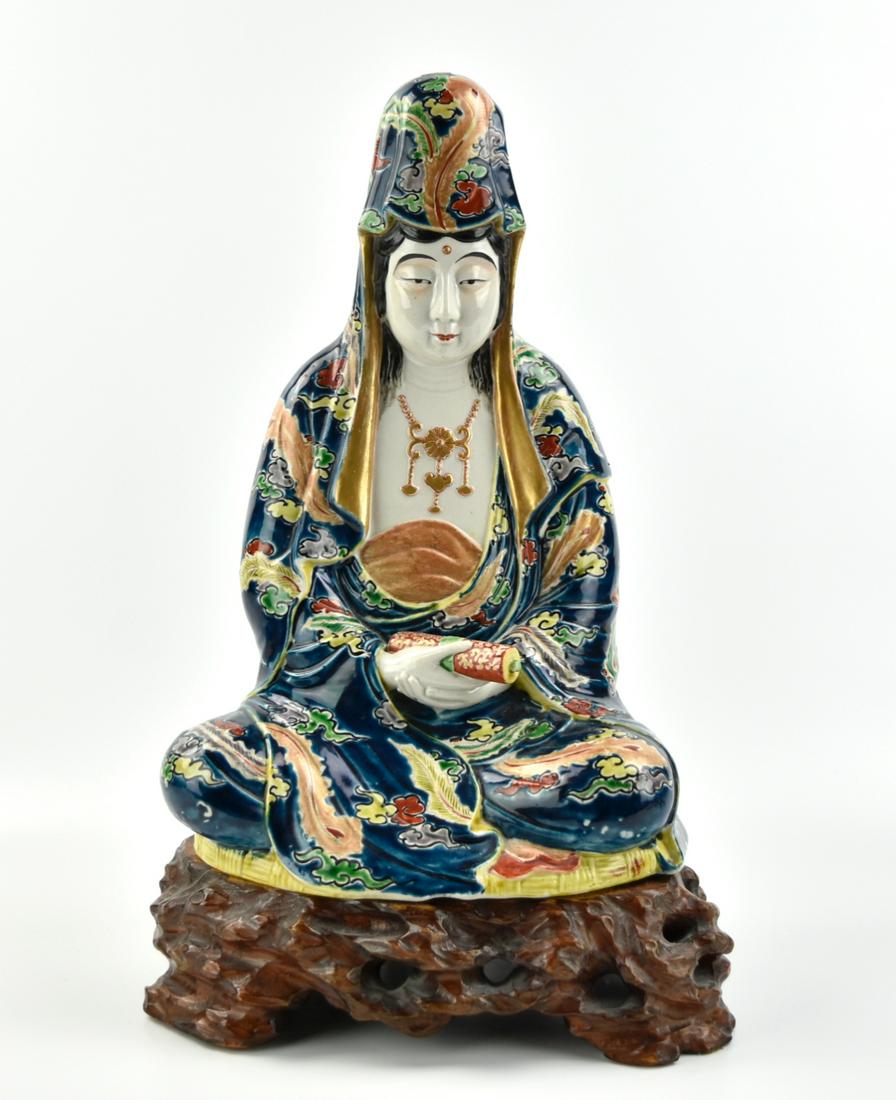 Large Japanese Guanyin Statue & Wood Stand (1 of 12)