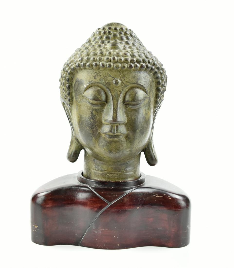 Chinese Bronze Buddha Head, w /Stand (1 of 7)
