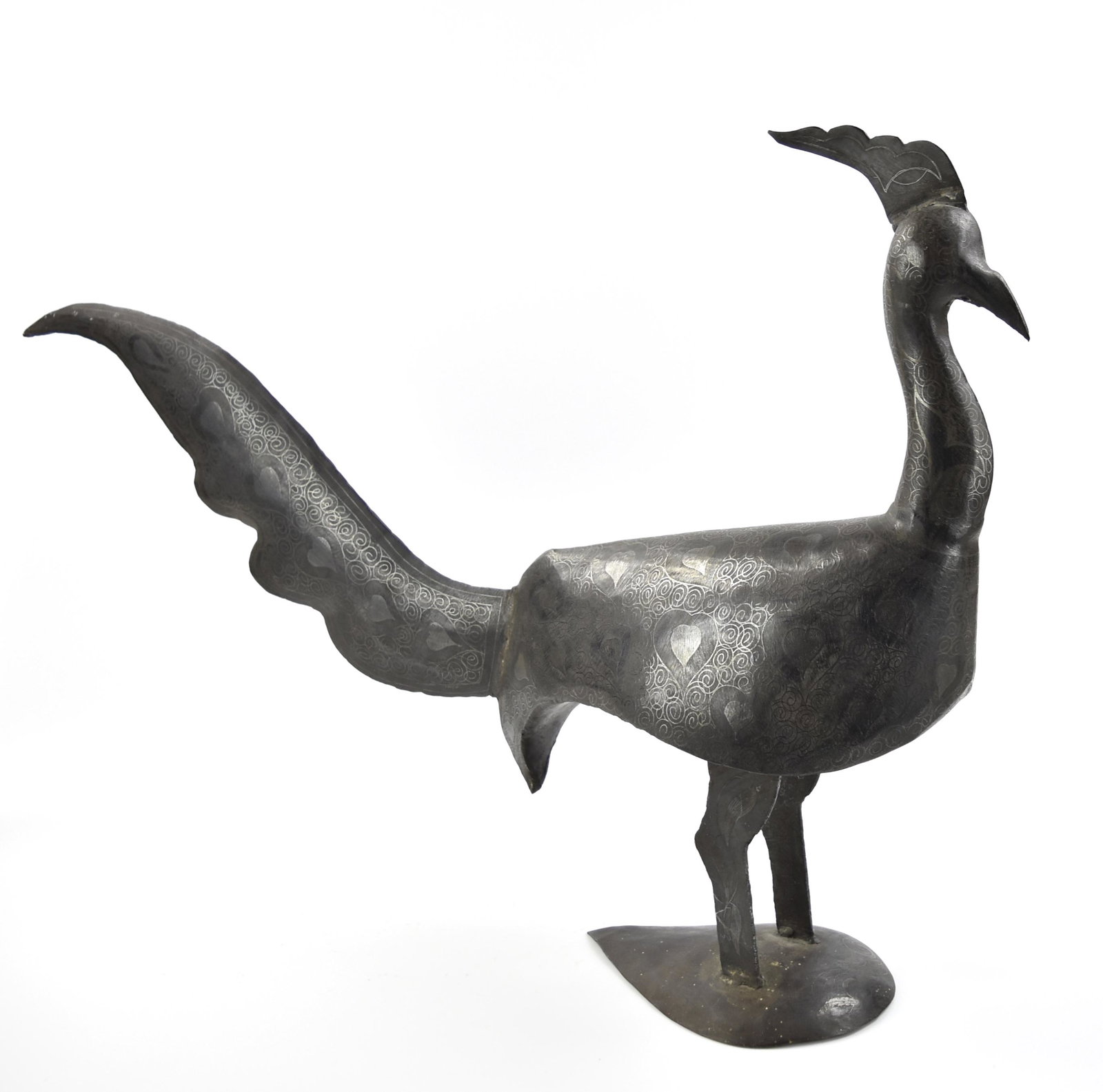 Mid-East Bronze Peacock with Silver Inlaid, 19th C (1 of 7)