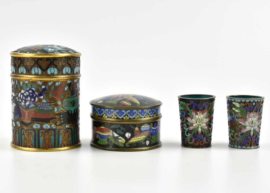 Group of 4 Chinese Cloisonne Covered Box & Cup (1 of 7)