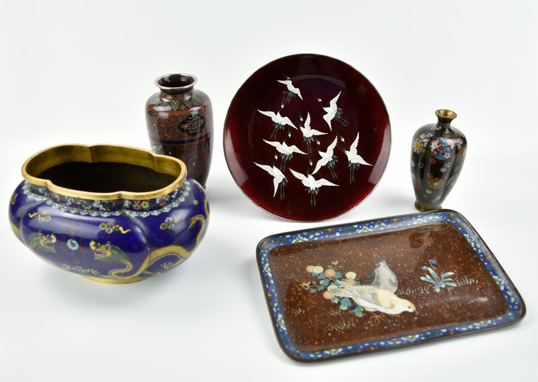(5) Japanese Cloisonne Enamel Vase,Plate,19-20th C (1 of 10)
