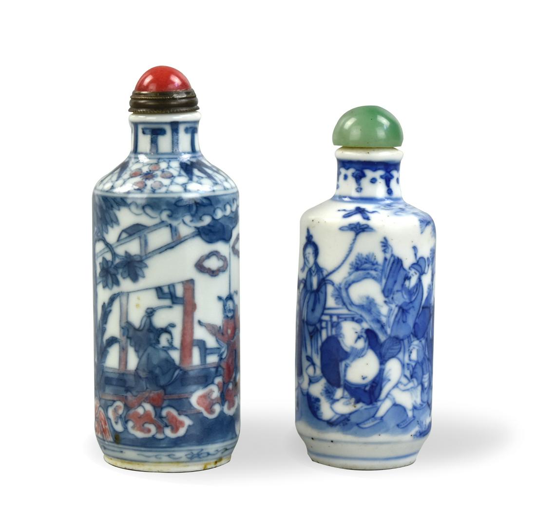 2 Chinese Blue & Copper Red Snuff Bottle, 19th C. (1 of 8)