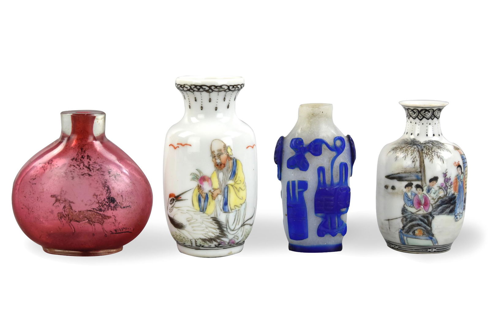 Group of 4 Porcelain & Glass Snuff Bottle,20th C. (1 of 8)
