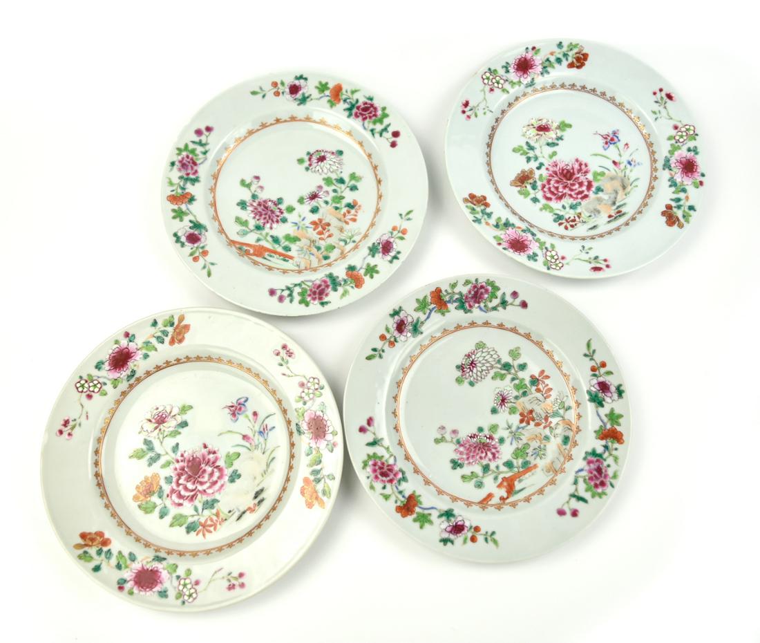 4 Chinese Famille Rose Floral Plate, 18th C. (1 of 7)