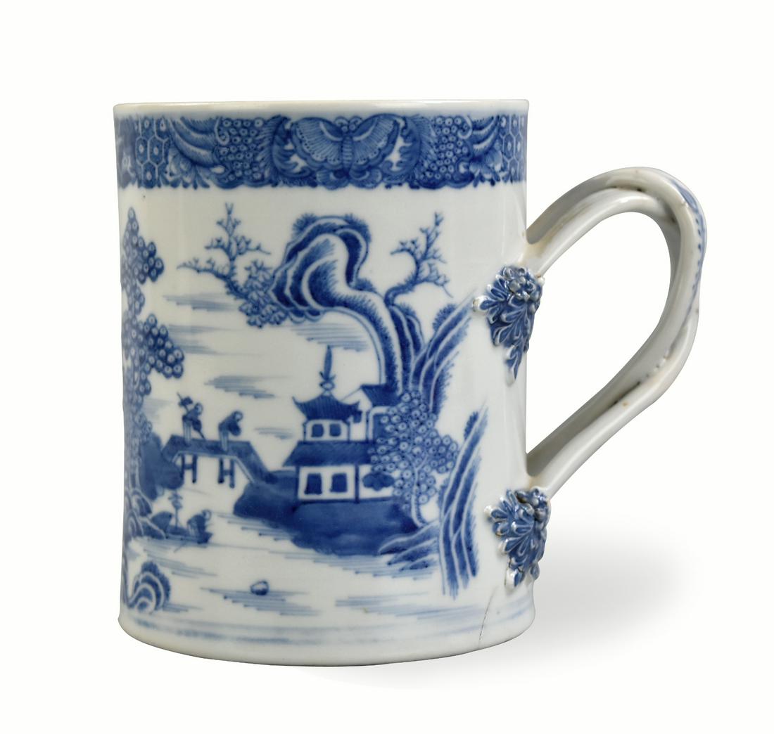 Chinese Blue & White Mug w/ Landscape ,18th C. (1 of 9)