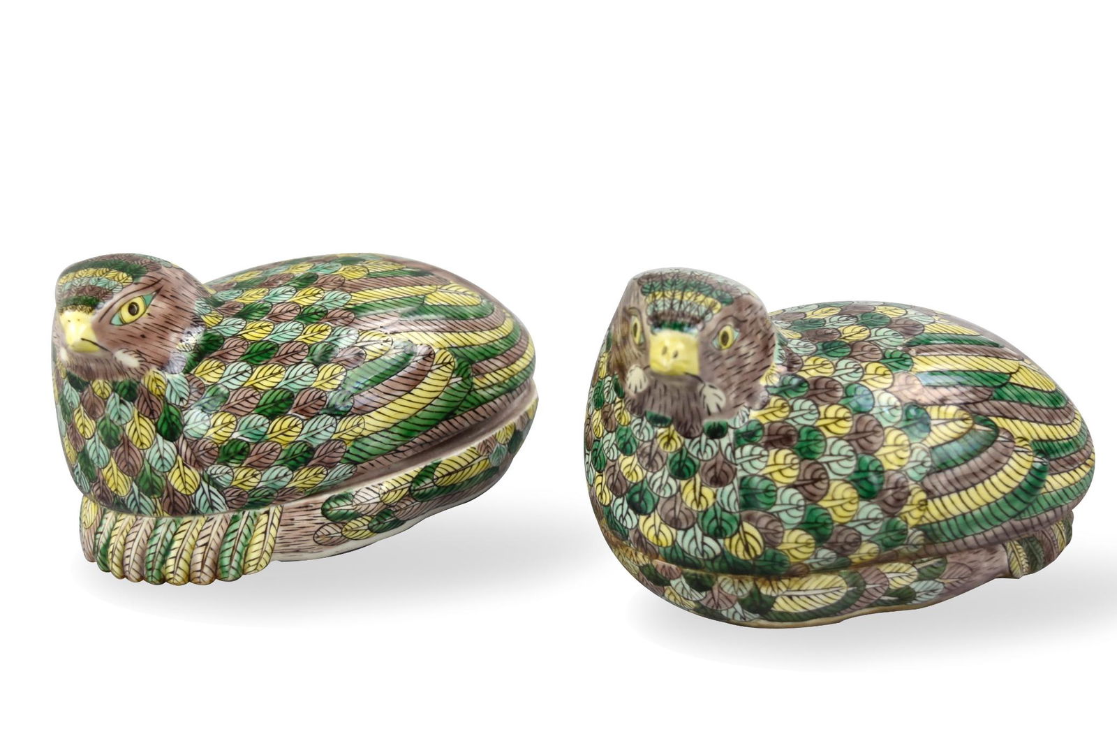 Pair of Chinese Sancai Glazed Quail Covered Box (1 of 8)