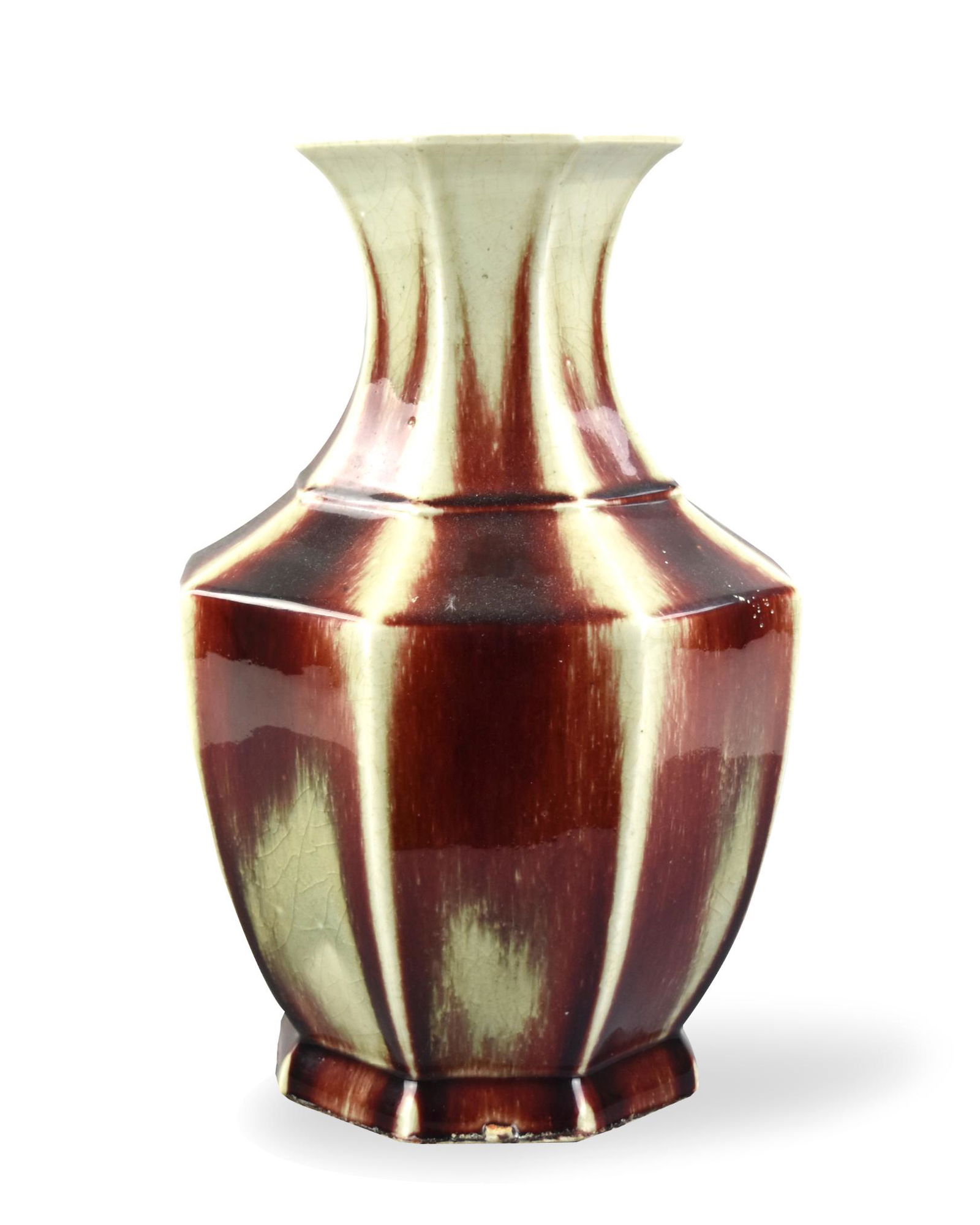 Large Chinese Flambe Octagonal Glazed Vase,19th C. (1 of 8)