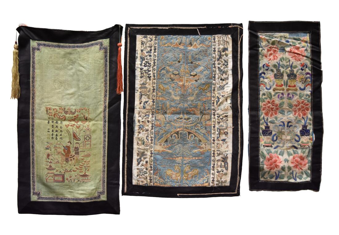3 Chinese Embroidery, Figures & Landscapes, Qing D (1 of 12)
