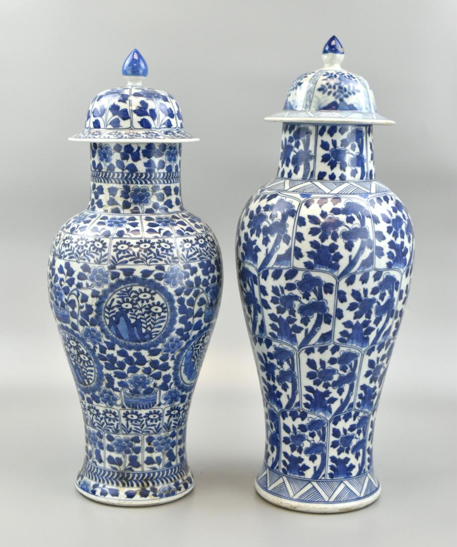Pair of Chinese Blue & White Vases w/ Cover (1 of 9)
