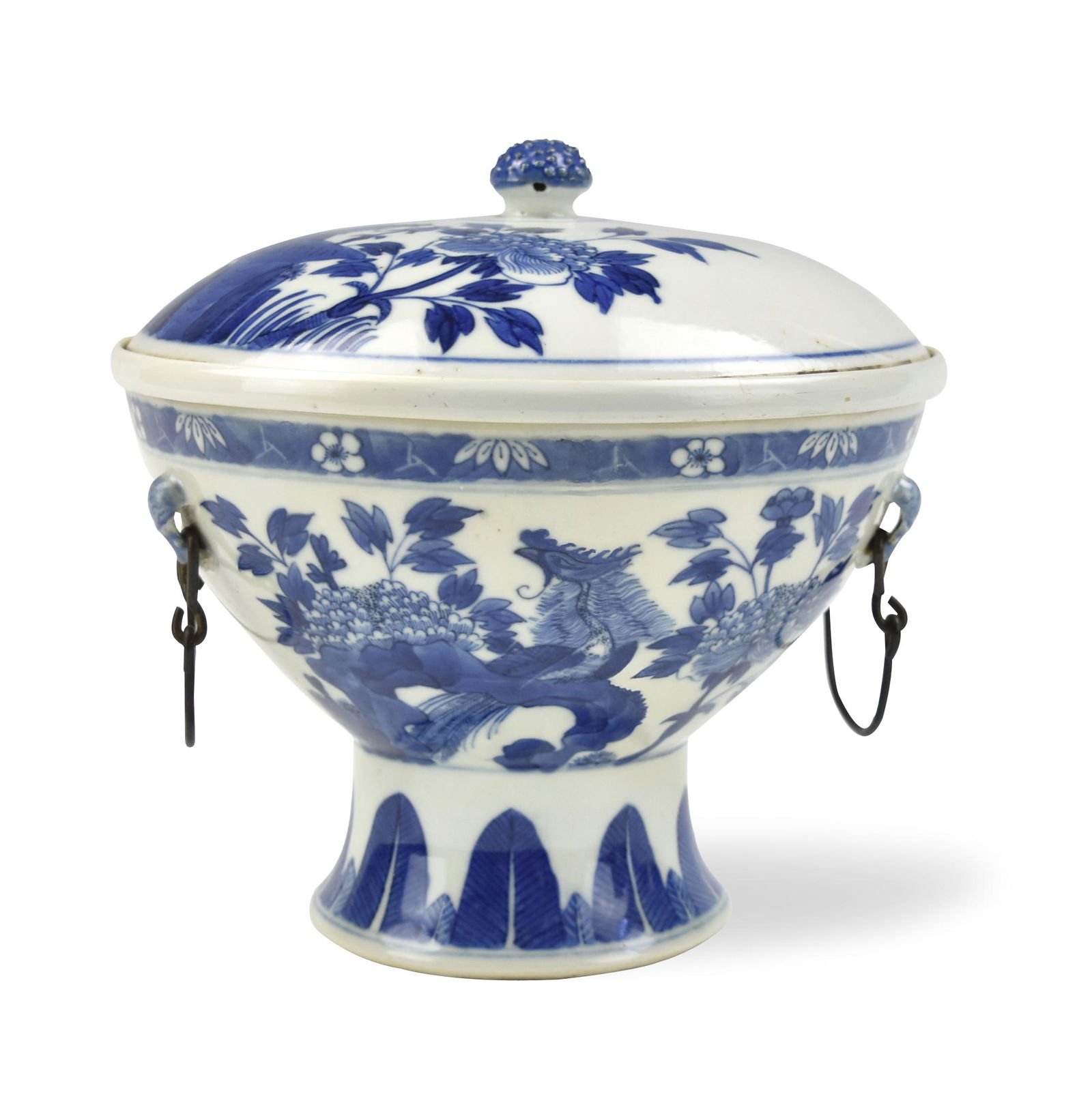 Chinese Blue & White Covered Stem Bowl, 19th C. (1 of 13)