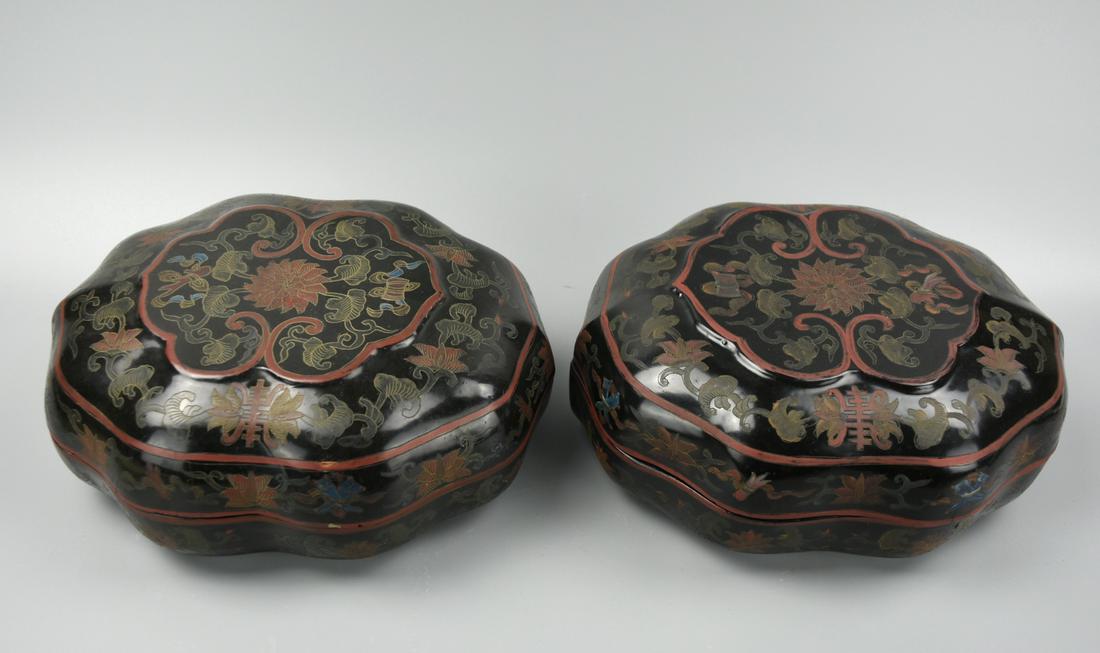 Pair of Lacquerware Boxes & Cover,20th C. (1 of 7)