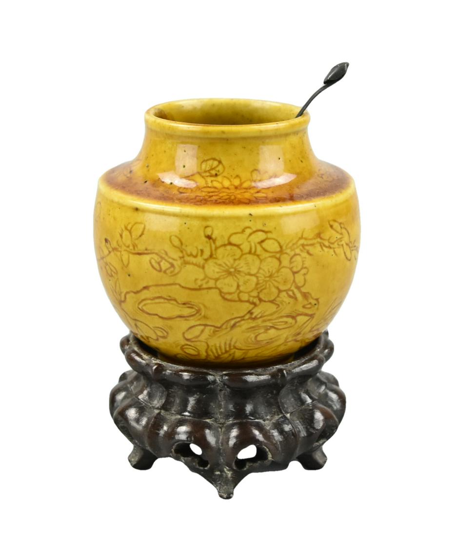 Chinese Yellow Glazed Waterpot ,Spoon,Base, 19th C (1 of 10)