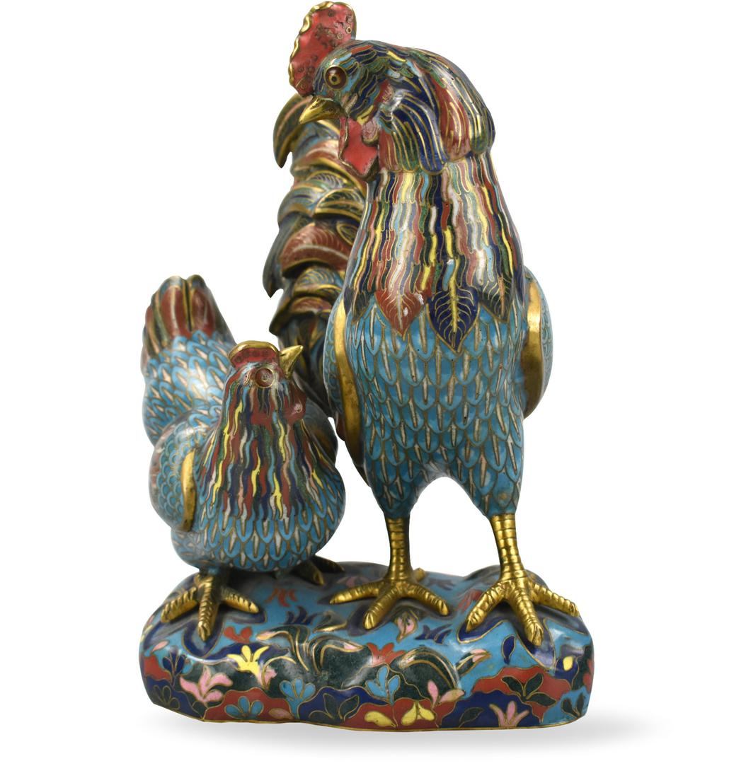 Chinese Cloisonne Mother & Baby Rooster,ROC P. (1 of 9)
