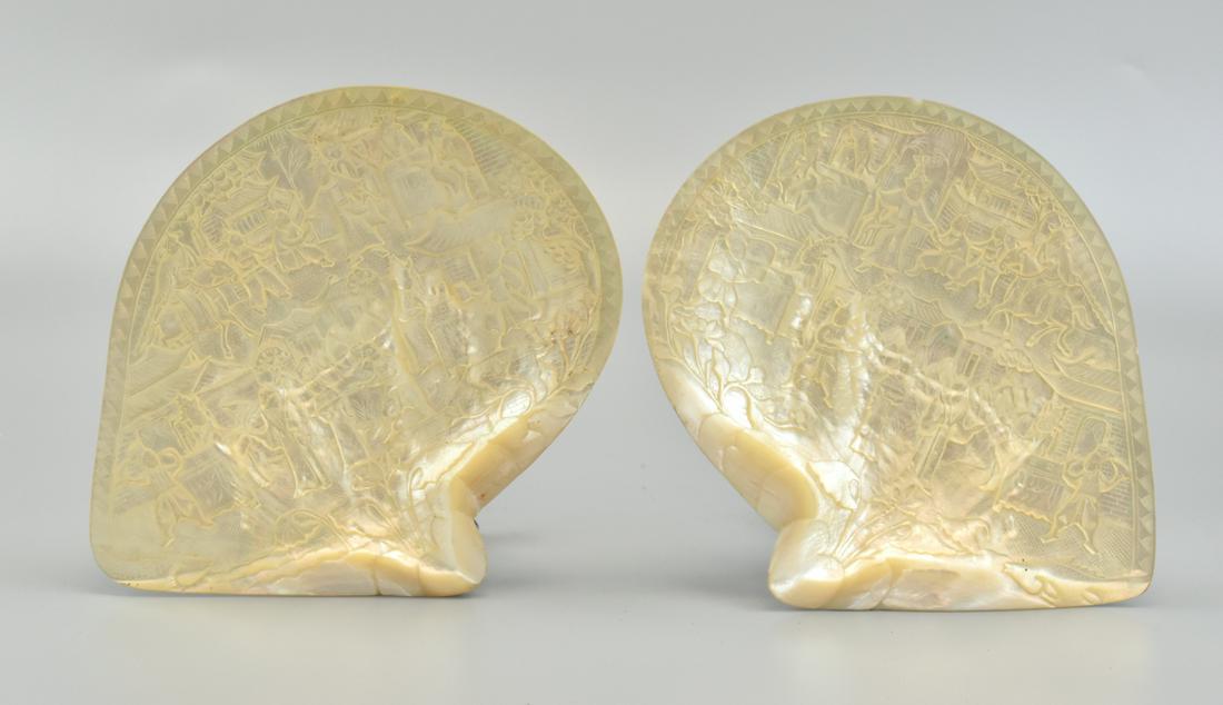 Two Chinese Carved Mother of Pearl Shells (1 of 10)