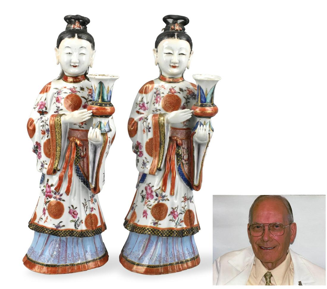 Pair Chinese Famille Rose Candle Holder,Qianlong P (1 of 20)