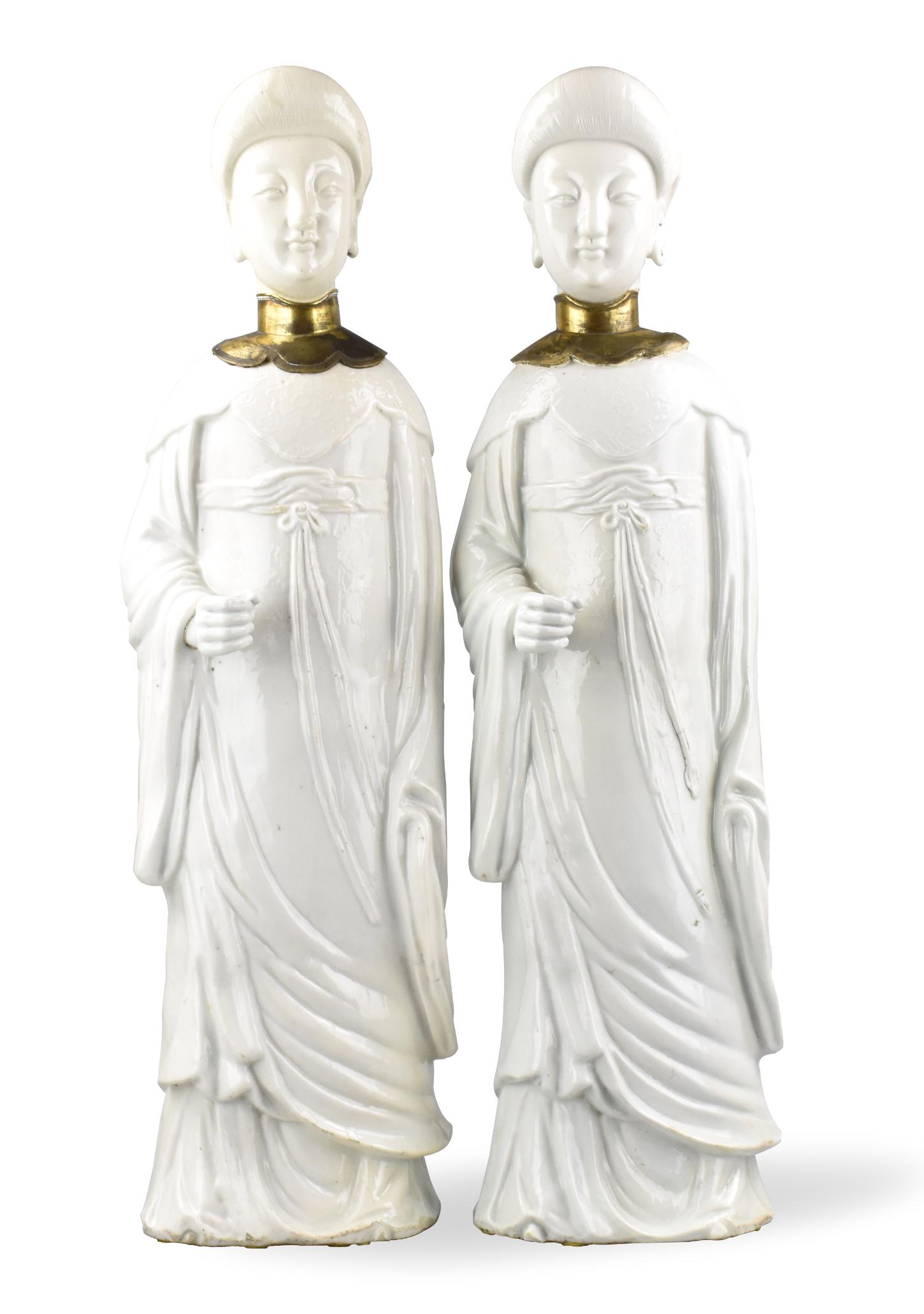 Pair Large Chinese White Glaze Lady Figure,18th C. (1 of 20)