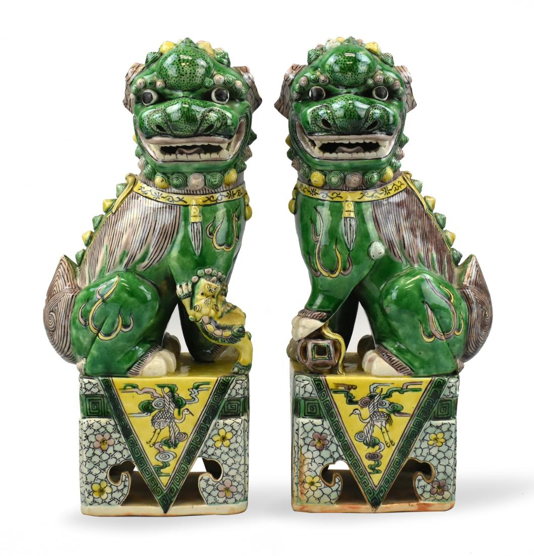 Pair Large Chinese Sancai Glazed Foo Dogs,19th C. (1 of 20)