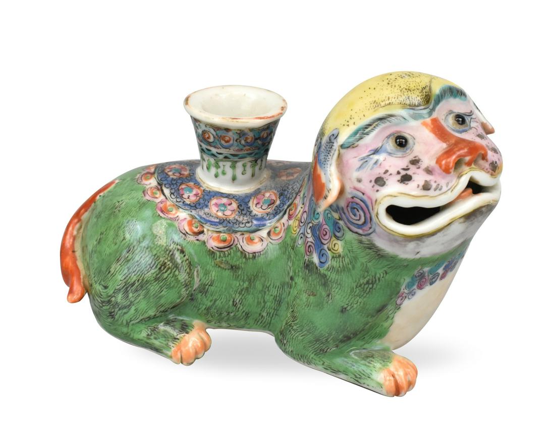 Chinese Famille Rose Foo Candle Holder, 19th C. (1 of 14)