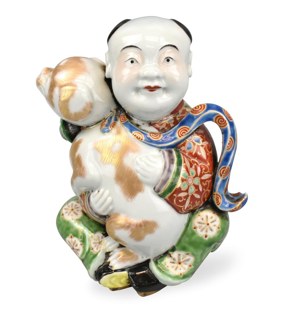Japanese Porcelain Figure Boy Holding Dog,19th C. (1 of 14)