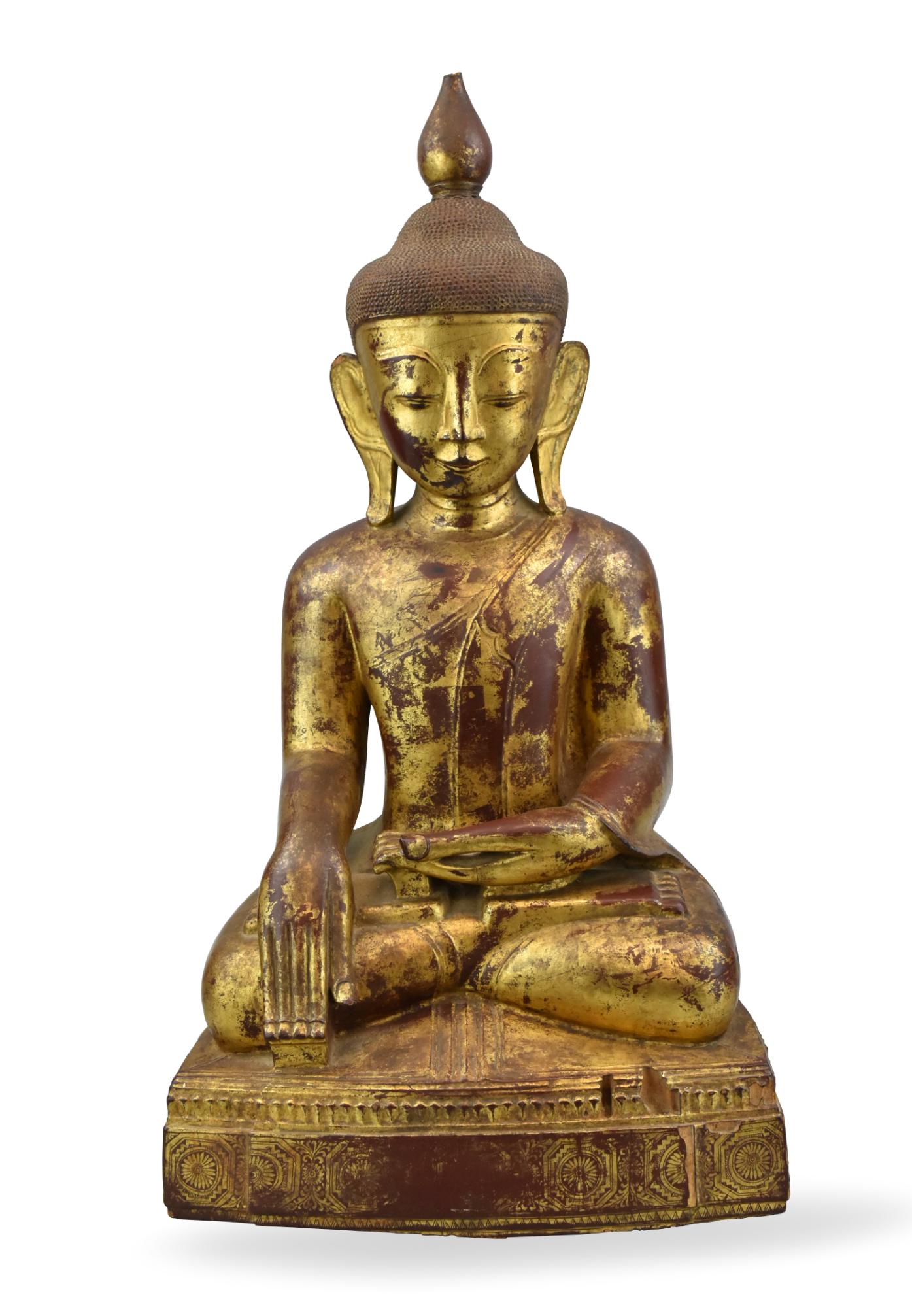 Large Burmese Gilt Lacuqered Wood Buddha,19th C. (1 of 17)