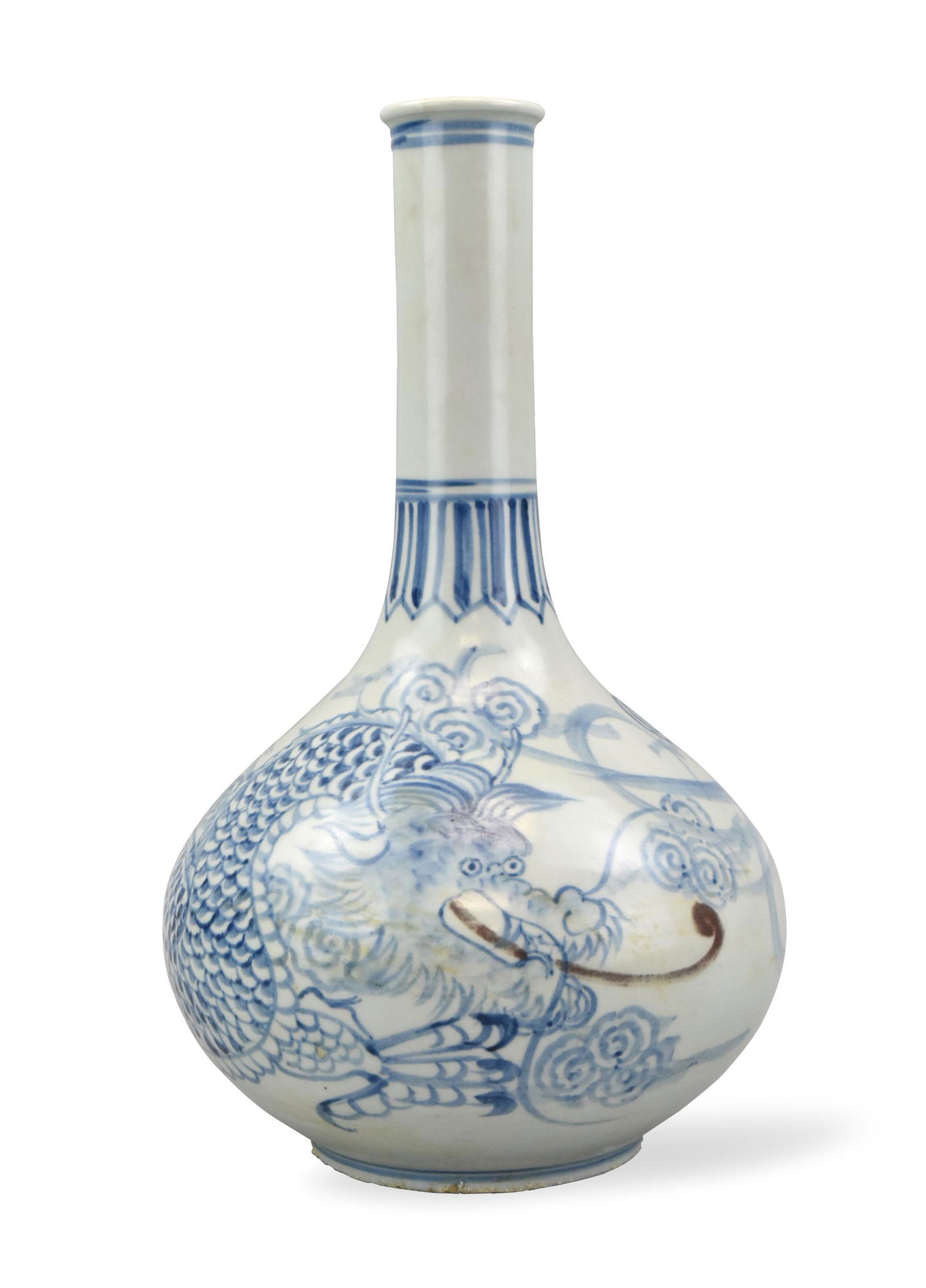 Korean Blue & White Dragon Vase, Joseon Period (1 of 13)