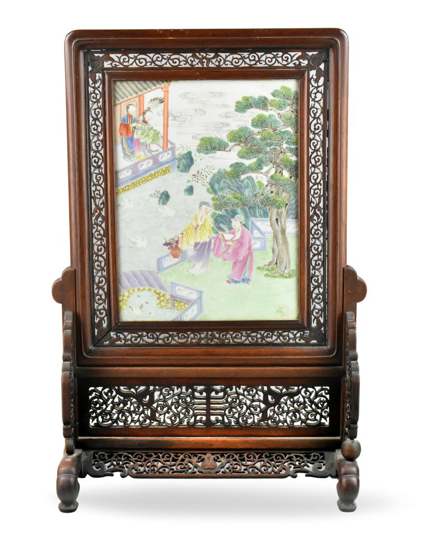 Chinese Famille Rose Table Screen w/Figure,19th C. (1 of 11)