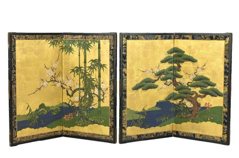 2 Japanese Table Screen w/ Bamboo&Pine Tree,19th C Dec 29, 2021