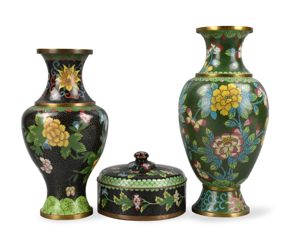 3 Chinese Cloisonne Vase & Covered Box,RCO P. (1 of 12)