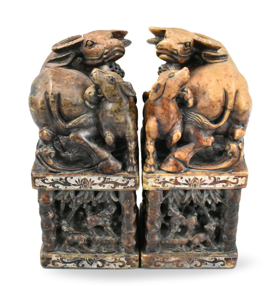 Pair Large Chinese Soapstone Carved Seal, Qing D. (1 of 15)