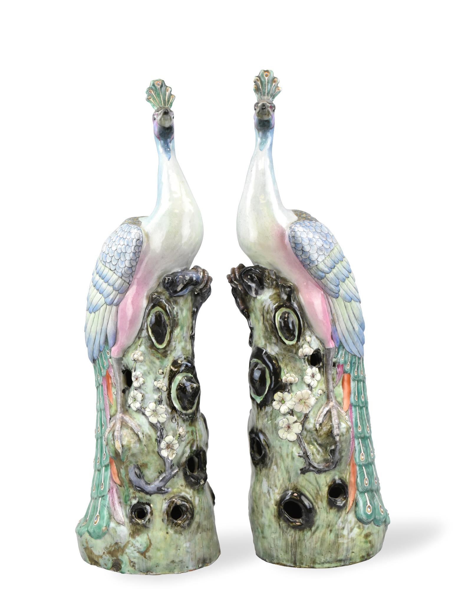 Pair Chinese Famille Rose Peacock Figures, 19th C. (1 of 20)