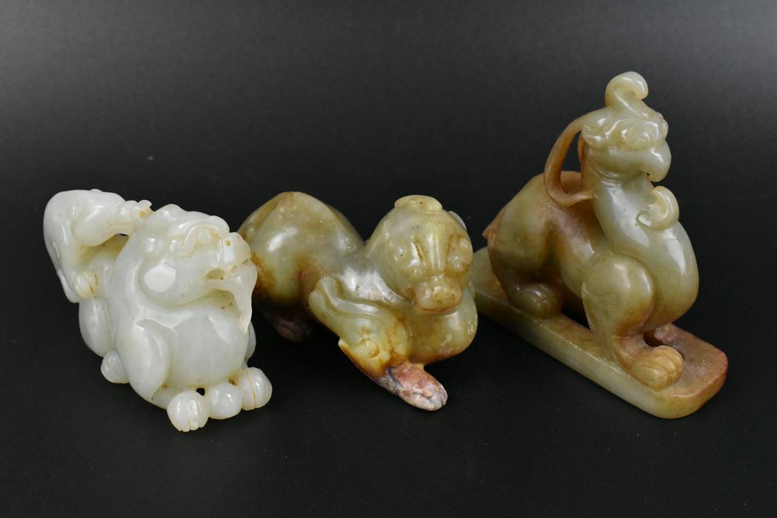 Group of 3 Chinese Jade Carved Beast Figures (1 of 15)