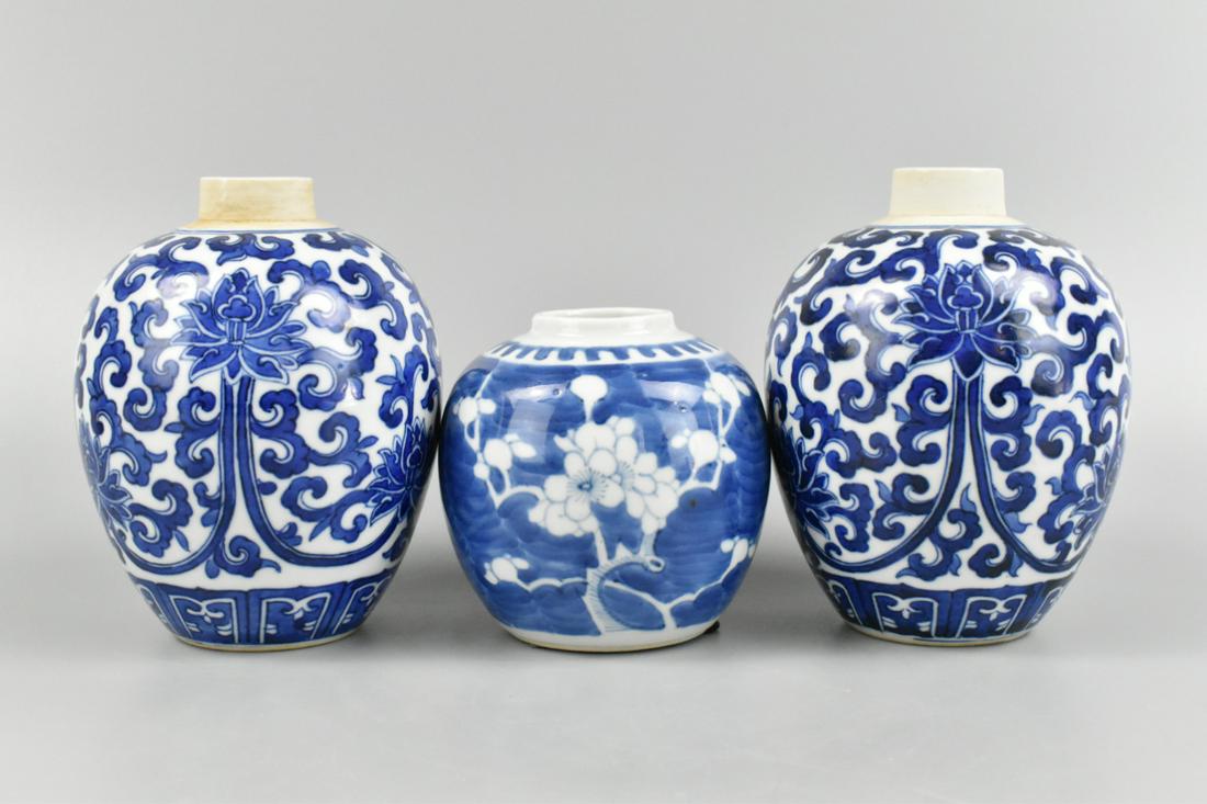 3 Chinese Blue & White Jars, 19/20th C. (1 of 10)