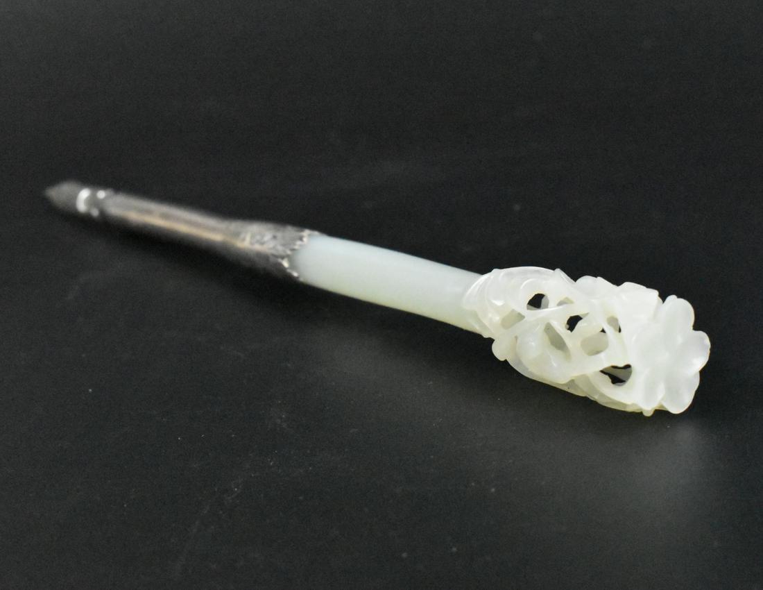 Chinese Silver Mounted Jade Carved Pen, 18th C. (1 of 9)