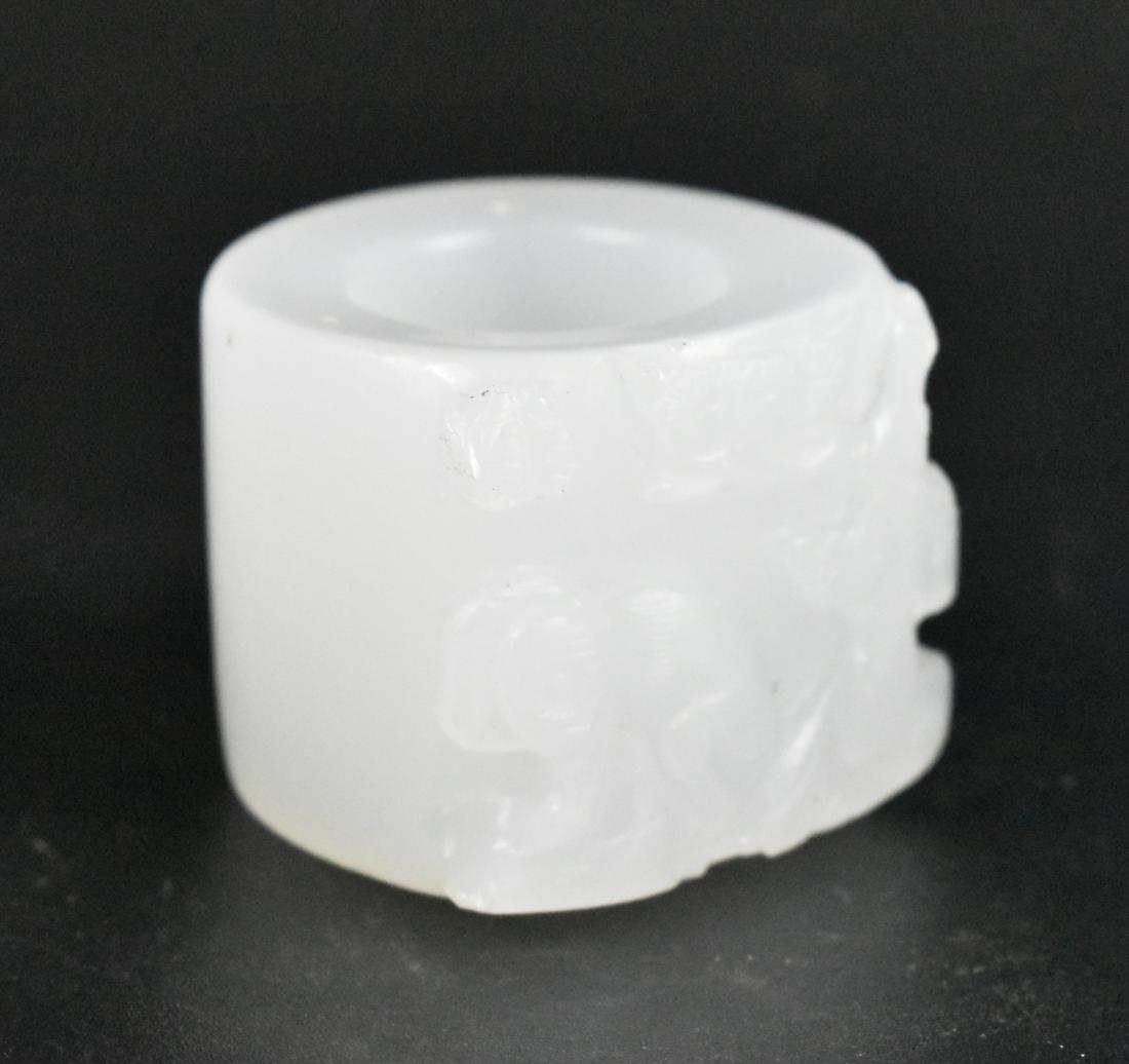 Chinese Glass Carved Archer Ring w/ Monkey, Qing D (1 of 9)