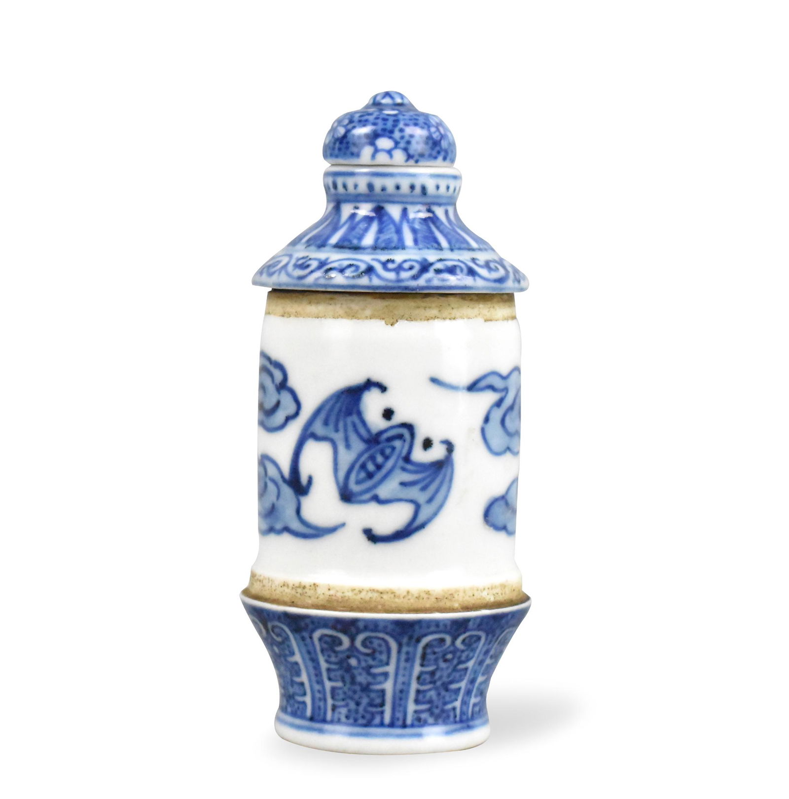 Chinese Blue & White Snuff Bottle w/ Bats, 18th C (1 of 9)