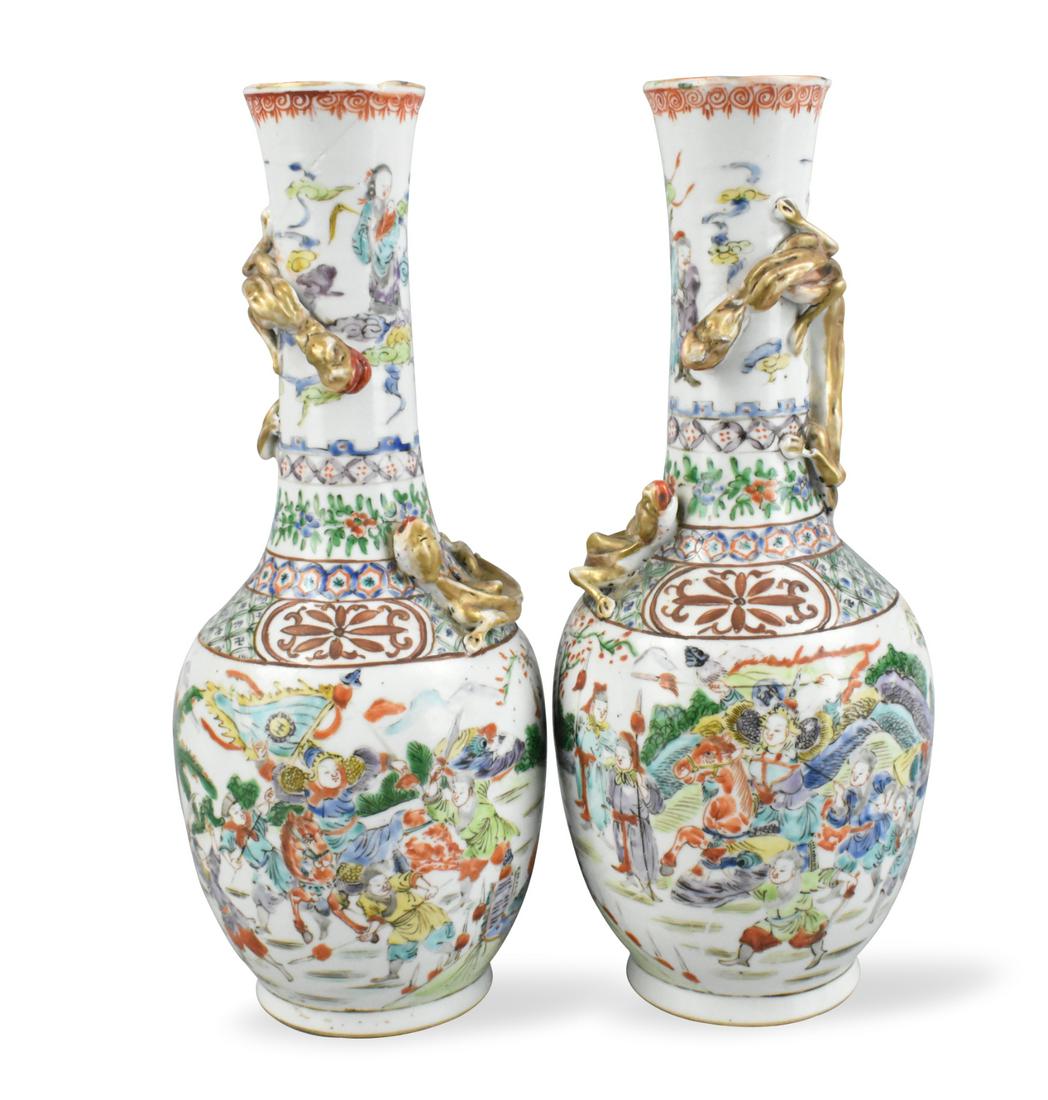 Pair Chinese Canton Glaze Vases w/ Warriors,19th C (1 of 20)