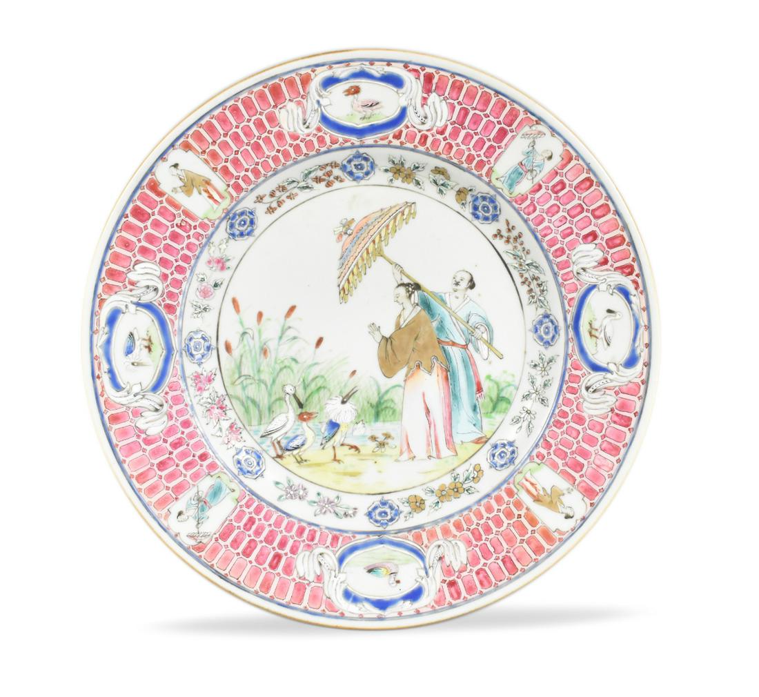 Rare Pronk"Dame Au Parasol"Plate,Yongzheng Period (1 of 13)